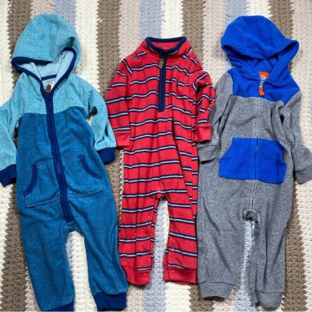 Carter's Teal, Red & Blue Kids Fleece Matching Rompers